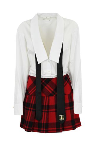 Suit With Tartan Skirt And Tie - Elisabetta Franchi - Modalova