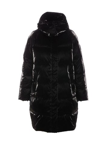 Hooded Long Satin Down Jacket - Elisabetta Franchi - Modalova