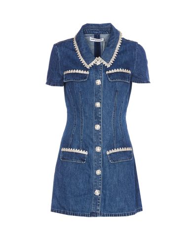 Denim Collared Mini Dress - self-portrait - Modalova