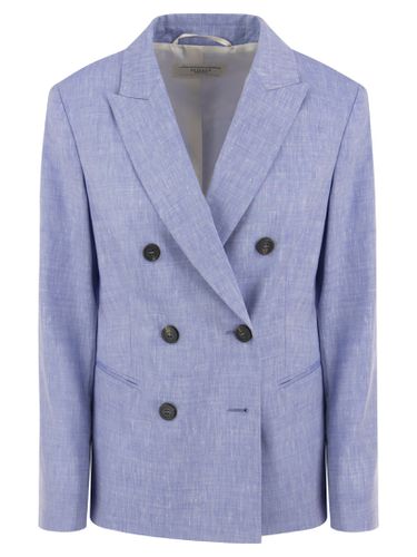 Wool And Linen Canvas Double-breasted Blazer - Peserico - Modalova