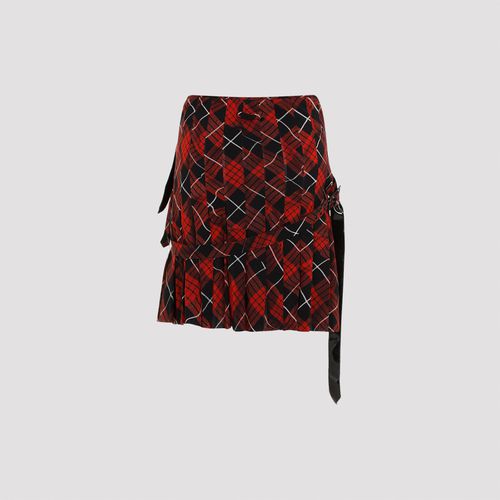 Pleated Mesh Printed distorted Tartan Short Skirt - Jean Paul Gaultier - Modalova