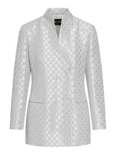 Checked Blazer In Laminated Fabric With Sequins - Giorgio Armani - Modalova