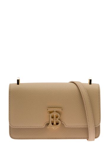 Beige Shoulder Bag With Tonal Tb Logo In Grainy Leather Woman - Burberry - Modalova