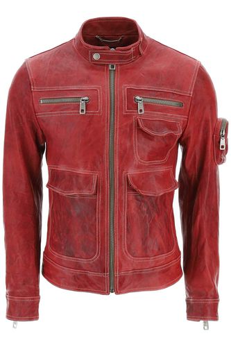 Multipocket Washed Leather Jacket - Dolce & Gabbana - Modalova