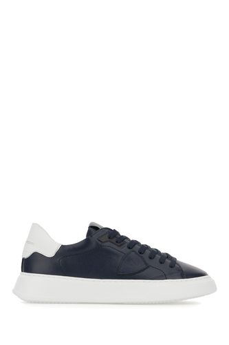 Navy Blue Leather Temple Low Sneakers - Philippe Model - Modalova