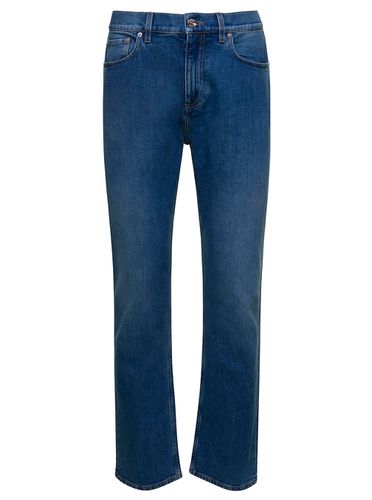 Jeans With Tb Patch At The Back In Stretch Cotton Denim Man - Burberry - Modalova