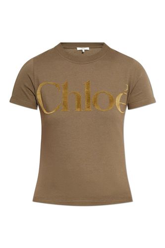 Chloé Velvet-logo Crewneck T-shirt - Chloé - Modalova