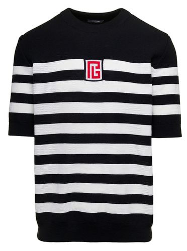 Stripe T-shirt With Logo Embroidery - Balmain - Modalova