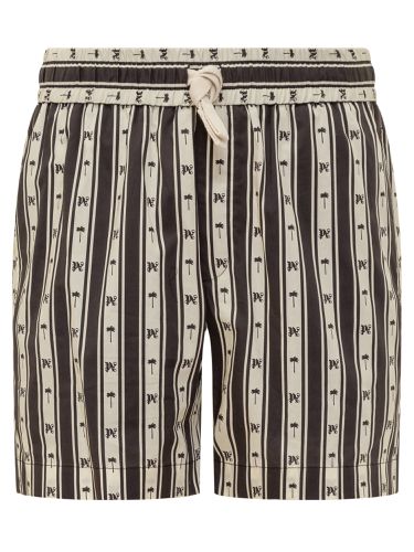 Striped Shorts With Palms And Monogram Motif - Palm Angels - Modalova