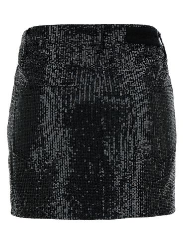 Black Mini-skirt With All-over Paillettes And Logo Patch In Cotton Woman - Rotate by Birger Christensen - Modalova