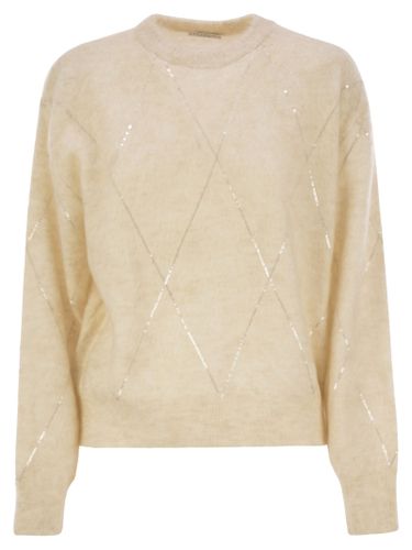 Mohair, Wool, Cashmere And Silk Sweater With Dazzling Argyle Embroidery - Brunello Cucinelli - Modalova