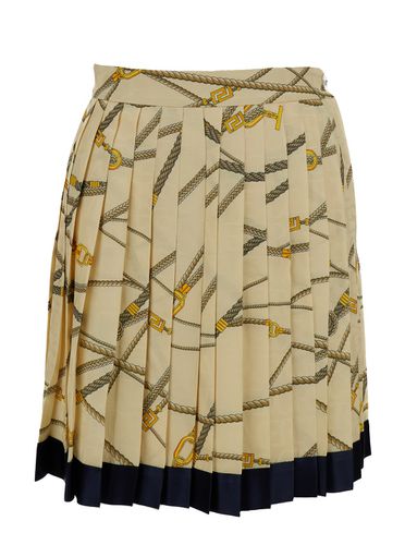Pale Pleated Mini Skirt With All-over Logo Print In Silk Blend Woman - Versace - Modalova