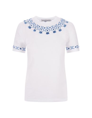 T-shirt With Blue Ethnic Embroidery - Ermanno Scervino - Modalova