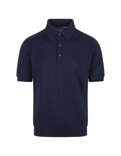Navy Knitted Short-sleeved Polo Shirt - Kiton - Modalova