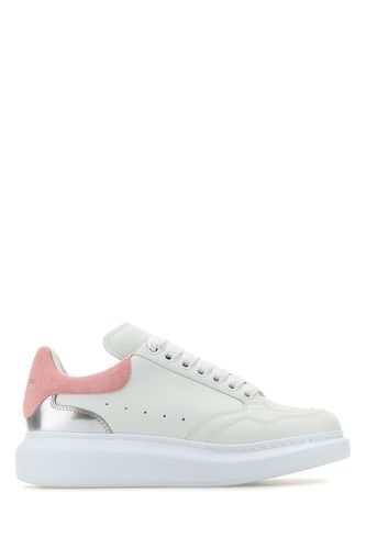 White Leather Sneakers With Pink Suede Heel - Alexander McQueen - Modalova