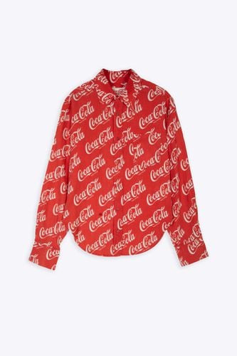 Unisex Printed Button Up Shirt Woven Red linen blend Coca Cola shirt - Unisex Printed Button Up Shirt Woven - ERL - Modalova