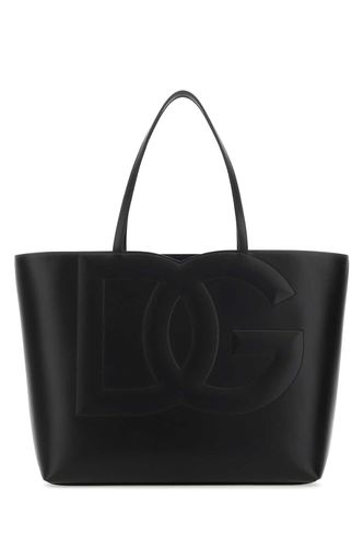Black Leather Medium Logo Shopping Bag - Dolce & Gabbana - Modalova