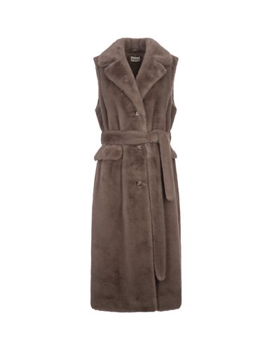 Brown Pathos Faux Fur Long Sleeveless Jacket - Parosh - Modalova