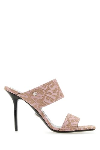 Embroidered Jacquard Cavas Allover Mules - Versace - Modalova