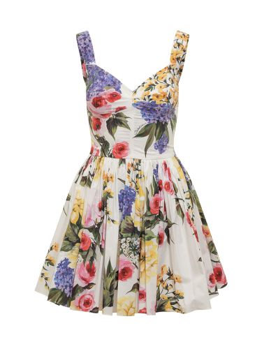 Garden Print Cotton Poplin Bustier Short Dress - Dolce & Gabbana - Modalova