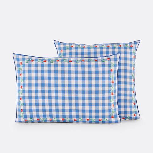 Federa Per Cuscino In Cotone Ricamato A Quadri, Veldi Taglie 63 x 63 cm - la redoute interieurs - Modalova