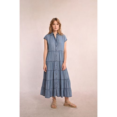 Abito Lungo In Denim Con Maniche Corte E Volant Donna Taglie XS - molly bracken - Modalova