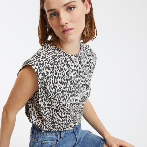 T-shirt Girocollo Senza Maniche, Stampa Leopardata Donna Taglie XS - la redoute collections - Modalova