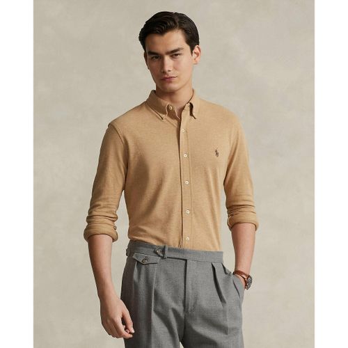 Camicia Dritta In Piquet Di Cotone Con Logo Ricamato Uomo Taglie L - polo ralph lauren - Modalova