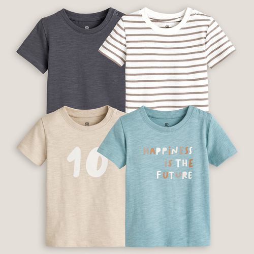 Confezione da 4 T-shirt girocollo, bottoni a pressione sulla spalla - LA REDOUTE COLLECTIONS - Modalova