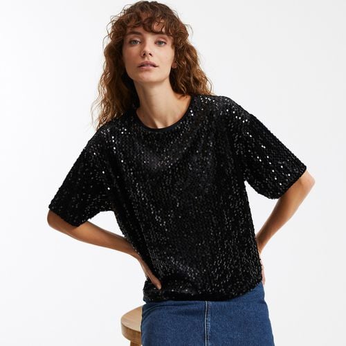 T-shirt Girocollo Maniche Corte Con Paillettes Donna Taglie XS - la redoute collections - Modalova