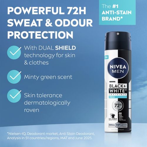 Men Invisible Black & White antitranspirante en spray Fresh 150 ml - Nivea - Modalova