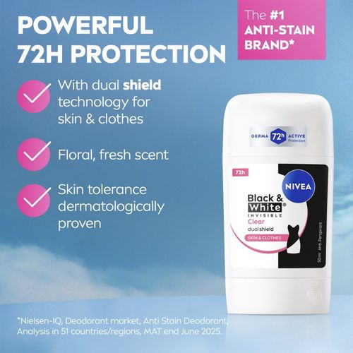 Black & White Invisible Clear antitranspirante en barra 50 ml - Nivea - Modalova