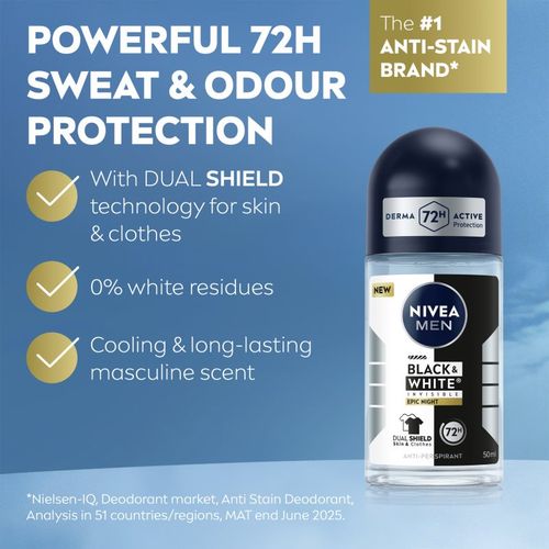 MEN Black & White Epic Night antitranspirante roll-on 72h 50 ml - Nivea - Modalova