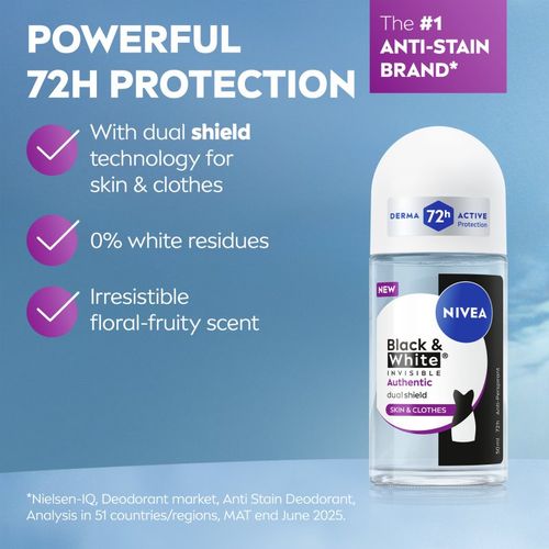 Black & White Authentic antitranspirante roll-on 50 ml - Nivea - Modalova