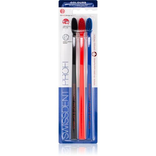 Profi Colours cepillos de dientes soft - medium black, red, blue 3 ud - Swissdent - Modalova