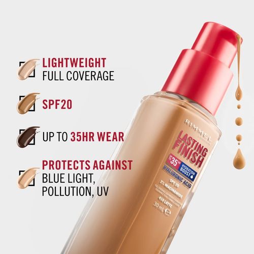 Lasting Finish 35H Hydration Boost maquillaje hidratante SPF 20 tono 200 Soft Beige 30 ml - Rimmel - Modalova