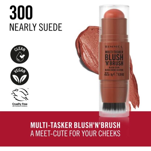 Multi-Tasker Blush'N'brush colorete en forma de barra con pincel tono 300 Nearly Suede 8 g - Rimmel - Modalova