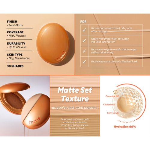 Mask Fit AI Filter Cushion Mini maquillaje de larga duración en esponja con efecto mate tono 21C Cool Ivory 4.5 g - TIRTIR - Modalova