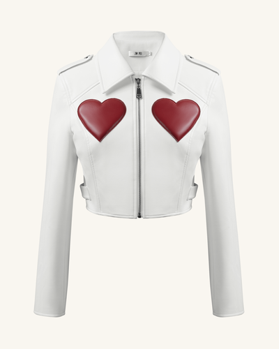 Sophie Cropped Leather Jacket - Bianco e Rosso - JW PEI - Modalova