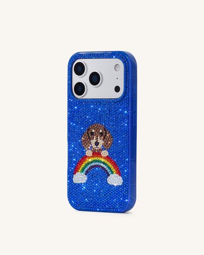 Cover per telefono in cristallo artificiale con cane arcobaleno - Blu - JW PEI - Modalova