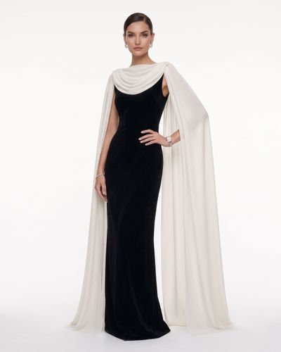 Abito lungo con scollo ad anello e mantella trasparente - Bianco e nero - JW PEI - Modalova