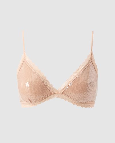 Sequin Mesh Triangle Bralette Nude - Understatement - Modalova