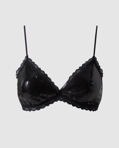 Sequin Mesh Triangle Bralette Black - Understatement - Modalova