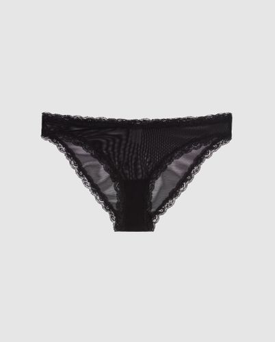 Mesh Lace Trim Bikini Briefs Black - Understatement - Modalova