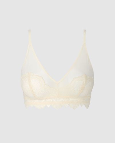 Lace Mesh Triangle Bralette Cream - Understatement - Modalova