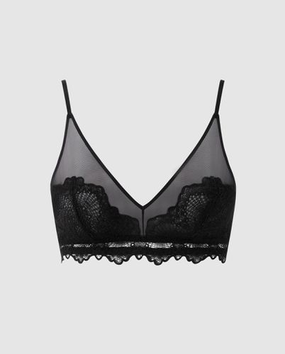 Lace Mesh Triangle Bralette Black - Understatement - Modalova