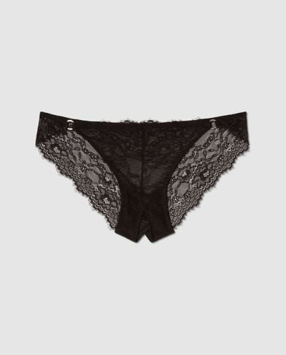 Lace Crotchless Tanga Briefs Black - Understatement - Modalova