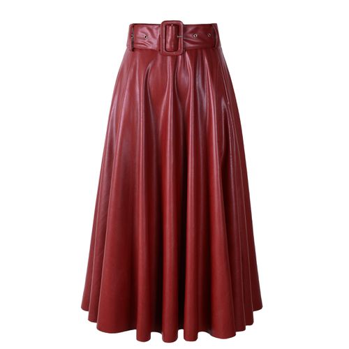 Autumn PU Pleated Faux Leather Skirts - musthaveskirts - Modalova