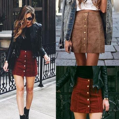 Button Suede Leather Skirts - musthaveskirts - Modalova