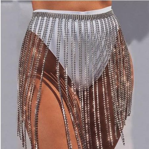 Glitter Rhinestone Long Tassel Skirt Belt - musthaveskirts - Modalova